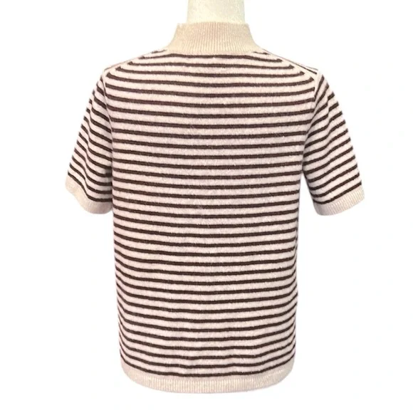 LOFT Mock Neck Short Sleeve Wool White Striped Pullover Sweater Women's Medium - Picture 12 of 13